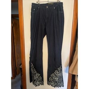 VTG Bell Bottom Sz 10 Dark Jeans Dorinda Clark Cole Embroidered Rhinestones